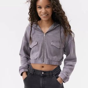 URBAN OUTFITTERS UO Yogi Fleece Cropped Zip-Up Hoodie Sweatshirt